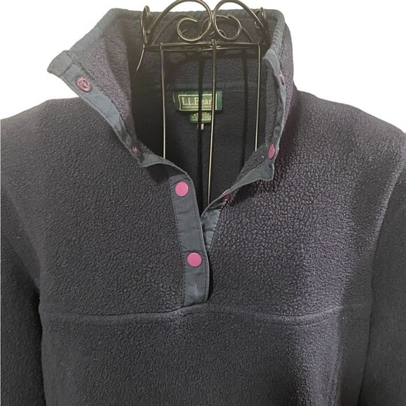Vintage LL Bean Snap Pullover Fleece Blue Sweater Sweatshirt Women Size Medium - Picture 4 of 9